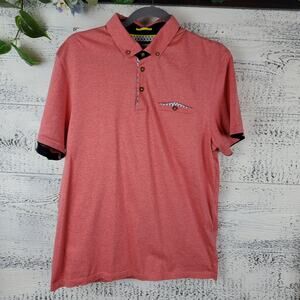 🐊 Ted Baker London Red Contrast Polo Shirt Size 5 / L 100% Cotton